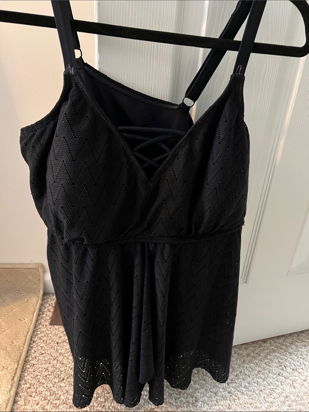 Black swim Tankini Eyelet Lace-Front
